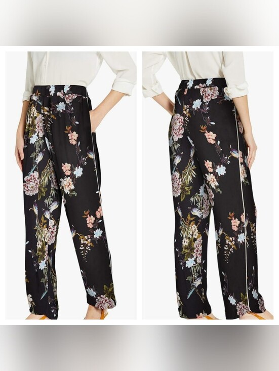 Johnny Was Pants - Johnny Was Black Floral Wide-Leg Pull-On Pants